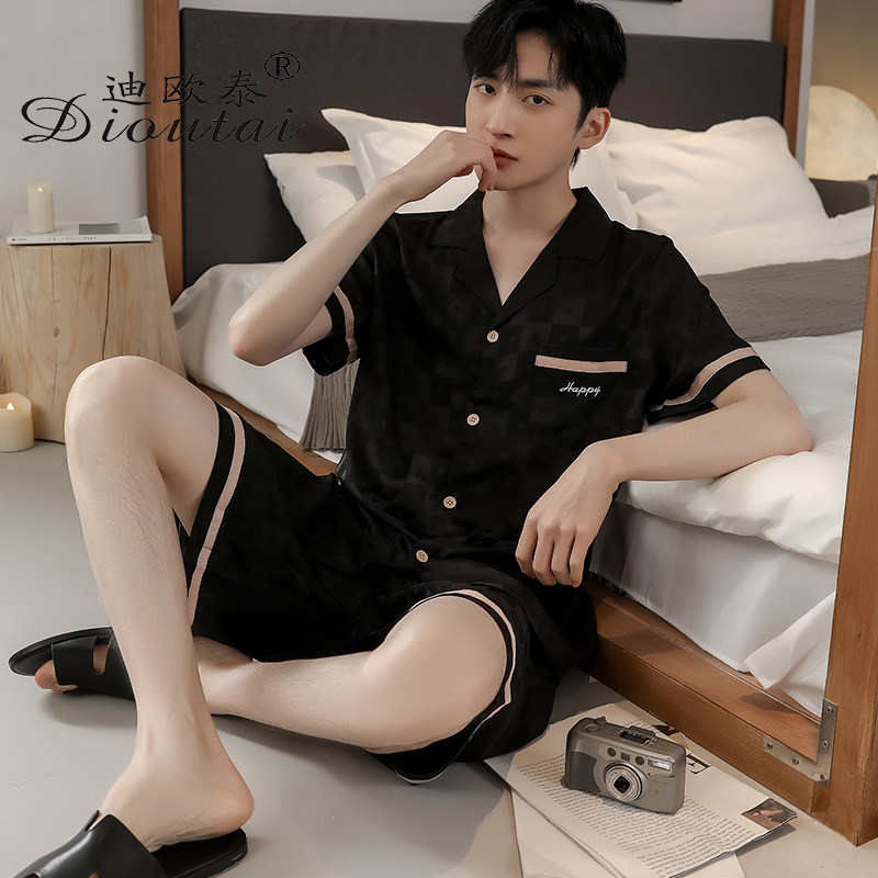 冰丝睡衣男士夏2025新款短袖薄款简约优雅丝绸家居服高档开衫套装