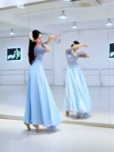 仙瑶夏辉同款 720度古典舞蹈裙双层大摆裙梦底中国舞蓝白色半身裙