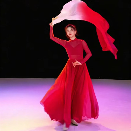 夏辉同款光亮古典舞蹈演出服女飘逸中国风万疆扇子舞服现代大摆裙