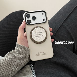 小众ins简约奶咖色磁吸手机壳格纹支架适用iphone17ProMax苹果16手机壳14菲林硬壳15女13
