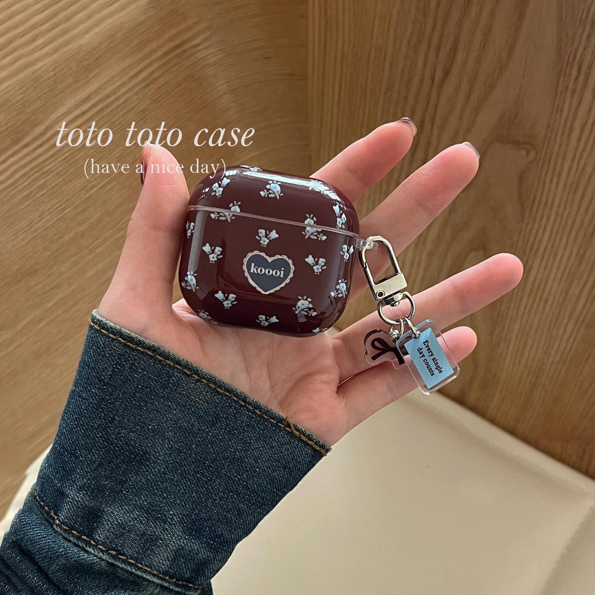 小众复古法式蓝碎花挂件适用airpods pro保护套airpods4/3/2代苹果无线蓝牙耳机壳