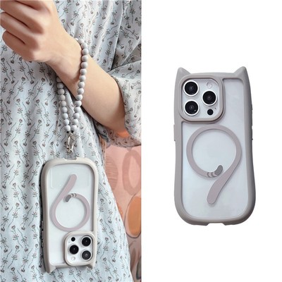 ins冷淡风灰色磁吸透明手机壳适用iphone17ProMax苹果16手机壳14链条15女13