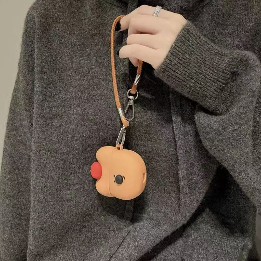 韩国ins立体棕色苹果小熊带挂绳适用airpods pro保护套airpods4/3/2代苹果无线蓝牙耳机壳