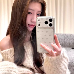 ins韩系少女温柔珍珠白线条蝴蝶结适用苹果17ProMax手机壳iPhone16pro全包镜头15高级感14Promax秒变17保护套