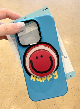 韩风Happy笑脸磁吸支架适用iphone17ProMax苹果16手机壳14菲林硬壳15女13