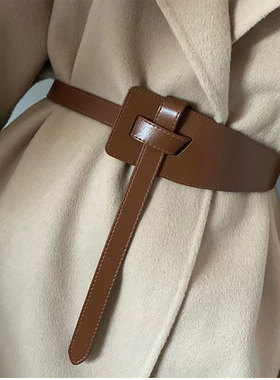 超大码真皮宽腰带女士装饰大衣束腰皮带配连衣裙毛衣收腰打结腰封