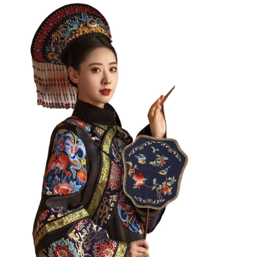春新款传统服饰原创清汉女淳工印花祺装古风非汉服连衣裙大袖古装