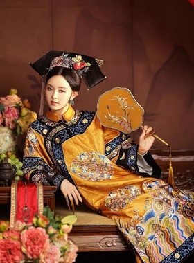 皇新款吉服太清代贵妃娘娘宫廷风旗氅衣故宫旅拍服清宫剧格格印花