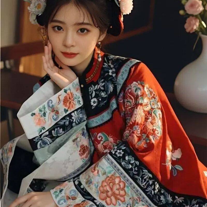 清汉女红斜襟重工印花古董衣国风晋商少奶奶套装新娘婚服古装上衣