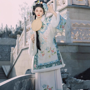 加绒加厚原创清汉女晋商少奶奶斜襟古董衣清代格格服马面裙秋冬款