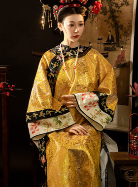 刺绣清代女清朝格格贵妃服非汉服中国风氅衣旗装旗女新中式宫廷风