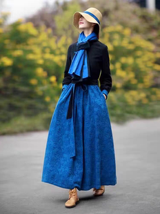 新中式民族风棉麻连衣裙秋冬旗袍领复古文艺亚麻禅意长裙茶服加厚