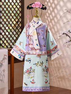 汉服女童三件格格服春秋款中国风古装旗袍裙儿童清朝宫廷冬装新款