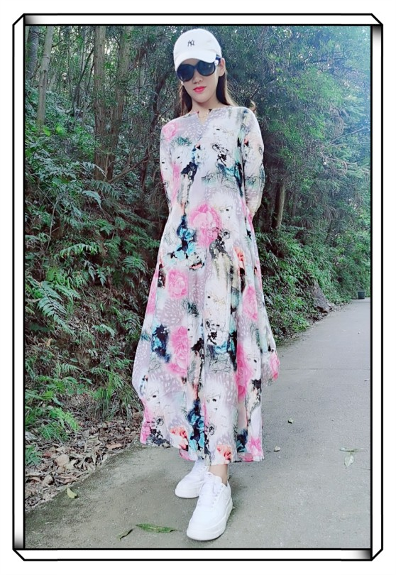 杨丽萍收腰同款棉麻连衣裙原创印花文艺范长款连衣裙春秋新款夏季