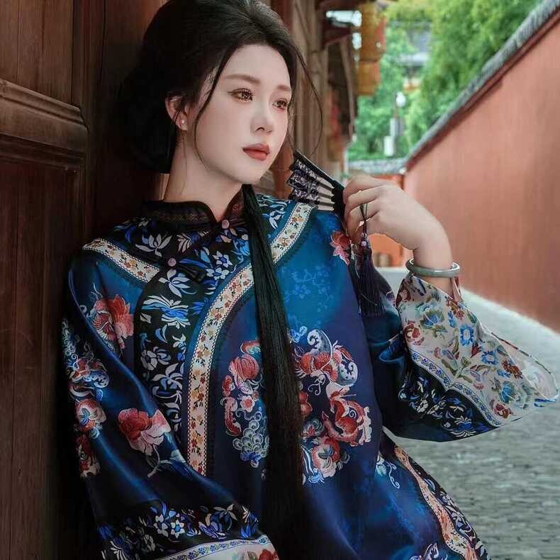 清汉女徽商日常清代古董衣晋商少奶奶古装服饰立领斜襟两件套装裙