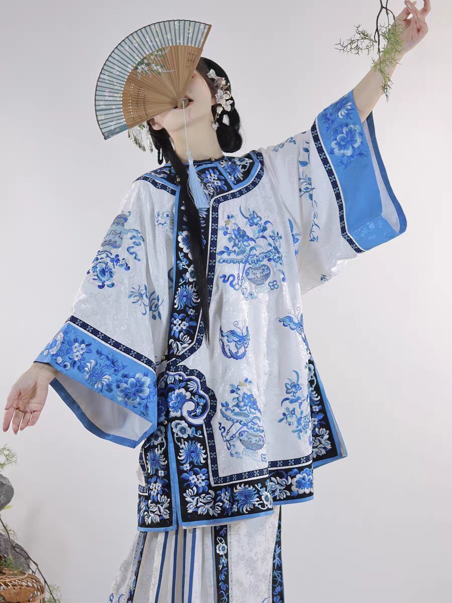 两件套格格重工女装清汉晚清印花氅衣马面汉服套装古衣2025公主