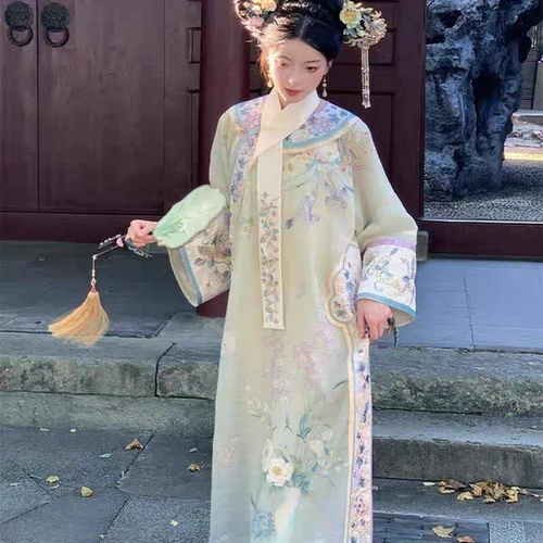 2026新品青瑛如玉印花轻薄款旗服宫廷格格服装旅拍汉服套装连衣裙