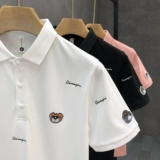Летняя футболка polo, с медвежатами, с вышивкой, короткий рукав