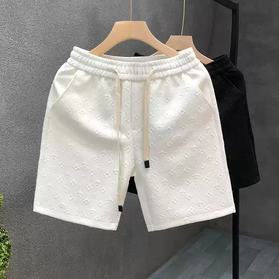 Light Luxury Designer Style White Jacquard Shorts for Men, Summer Trendy Brand Five-Point Pants, 2026 New Model Men's Half-Length Shorts
