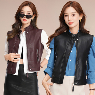 高端洋气时髦皮马甲女款2025新款短款欧货绵羊皮背心皮衣外套上衣