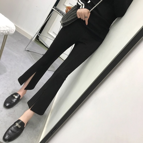 西裝闊腿褲女夏2019韓版高腰胖mm九分褲微喇開叉顯瘦休閑黑色褲子在類目 女裝/女士精品, 褲子, 西裝褲/正裝褲中 - 來自Buy2taobao.com提供專業的淘寶代購服務
