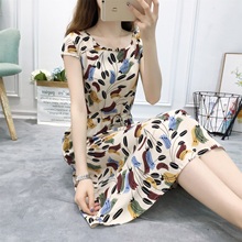 清仓捡漏~碎花棉绸连衣裙子女夏季人造棉中长款抽绳宽松大摆裙