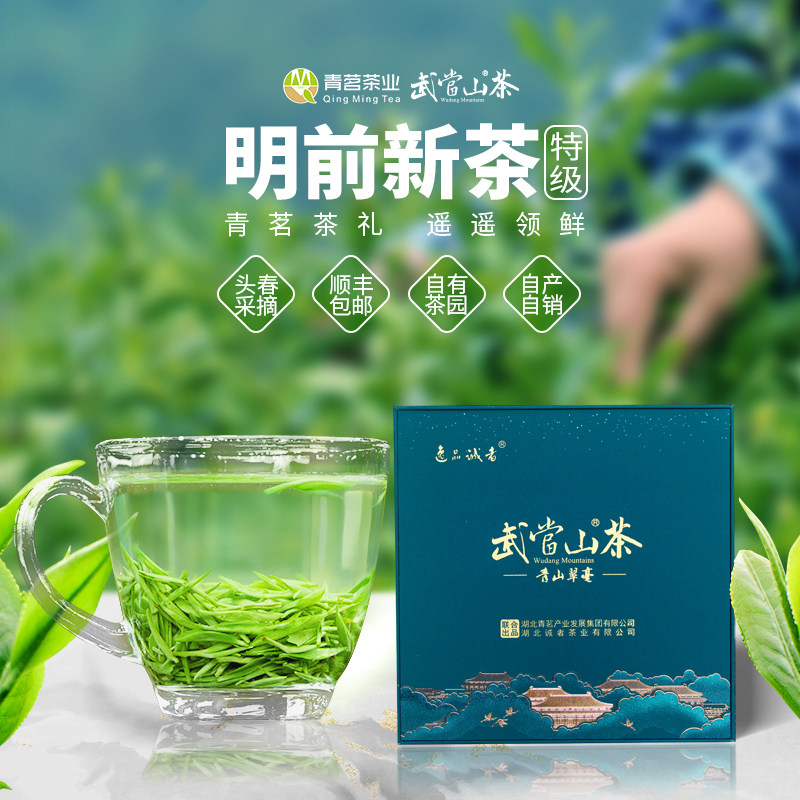 武当山茶厂家直销湖北郧县绿茶青山翠毫明前炒青茶芽单芽400g礼盒