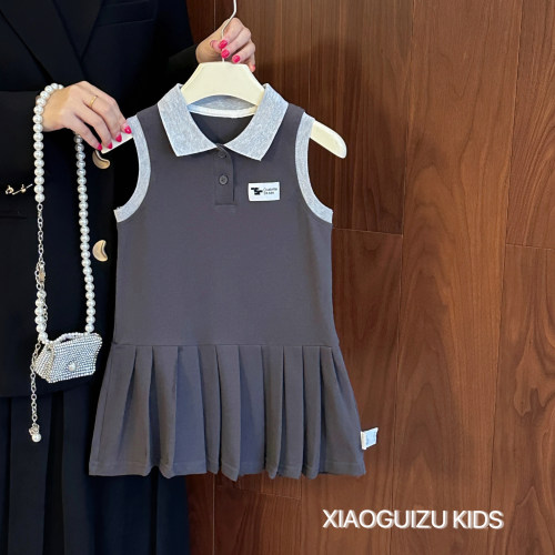 女童夏季学院风POLO领洋气背心裙