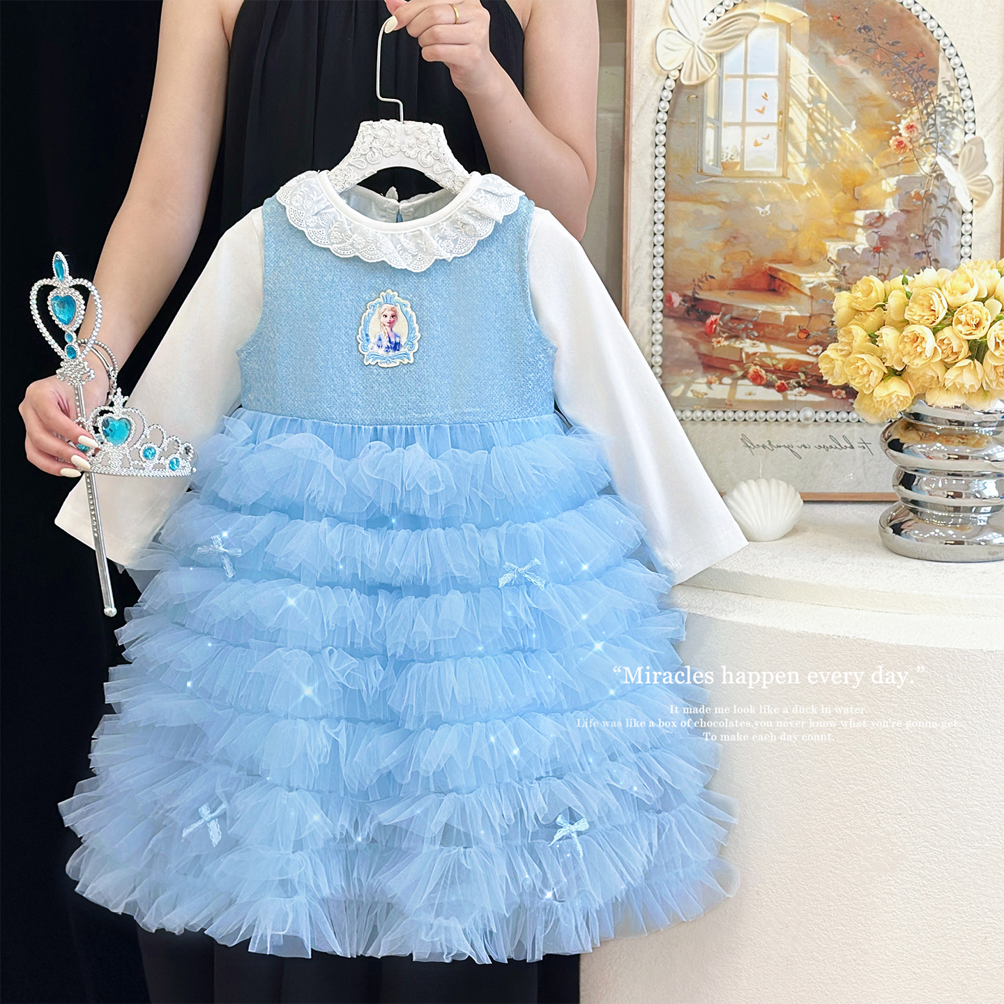 女童爱莎公主裙秋时髦蓬蓬蛋糕裙