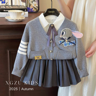 儿童兔子警官朱迪衣服女童套装2026秋冬新款洋气毛衣外套jk百褶裙