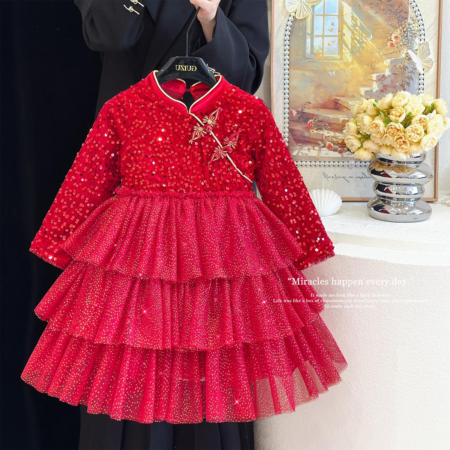 女童中国风连衣裙亮片加绒蛋糕裙