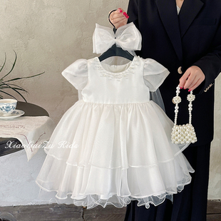 女童公主裙裙夏季2026新款儿童白色花童蓬蓬裙女宝生日宴会礼服裙