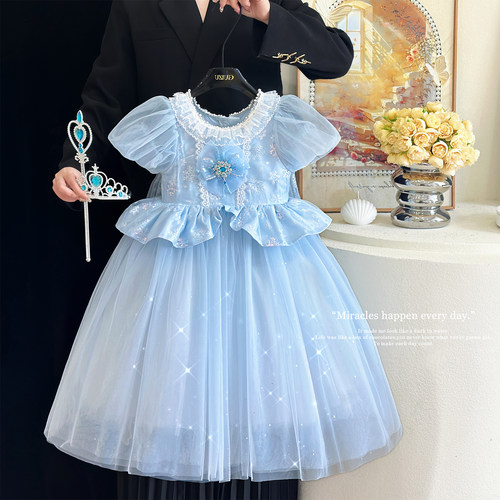 女童爱莎公主裙夏重工生日礼服裙