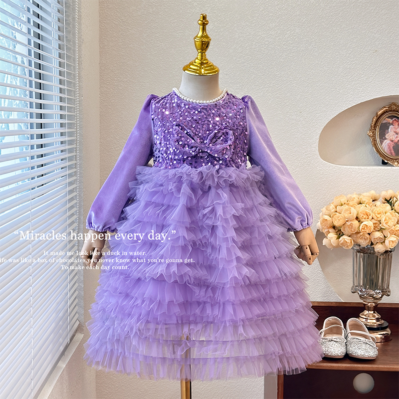 女童亮片公主裙秋装重工连衣裙