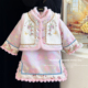 女童旗袍拜年服连衣裙冬季 加绒马甲裙 加厚夹棉汉服格格裙儿童唐装