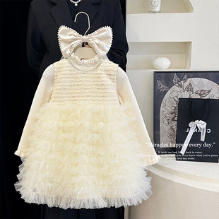 女童连衣裙秋冬2025儿童礼服白色高定生日公主裙周岁宝宝裙子套装
