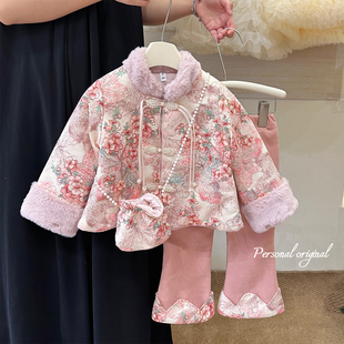 女童拜年服套装冬装2025新款新中式唐装盘扣外套裤子儿童国风年服