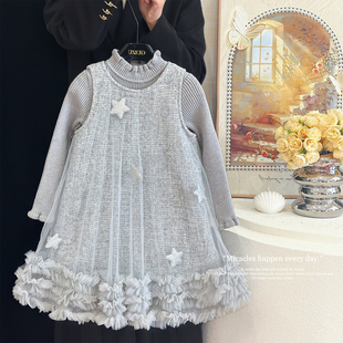 女童连衣裙秋冬2025新款女宝宝高级感星星公主裙儿童背心裙两件套