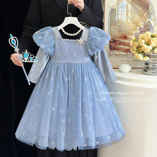 女童爱莎公主裙春高端生日礼服裙