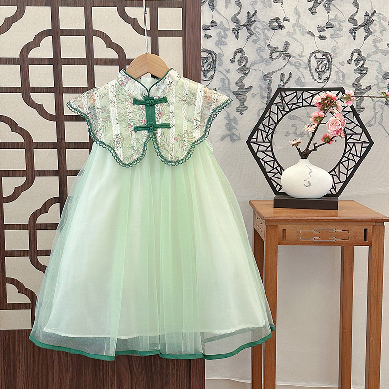女童复古旗袍连衣裙复古刺绣汉服