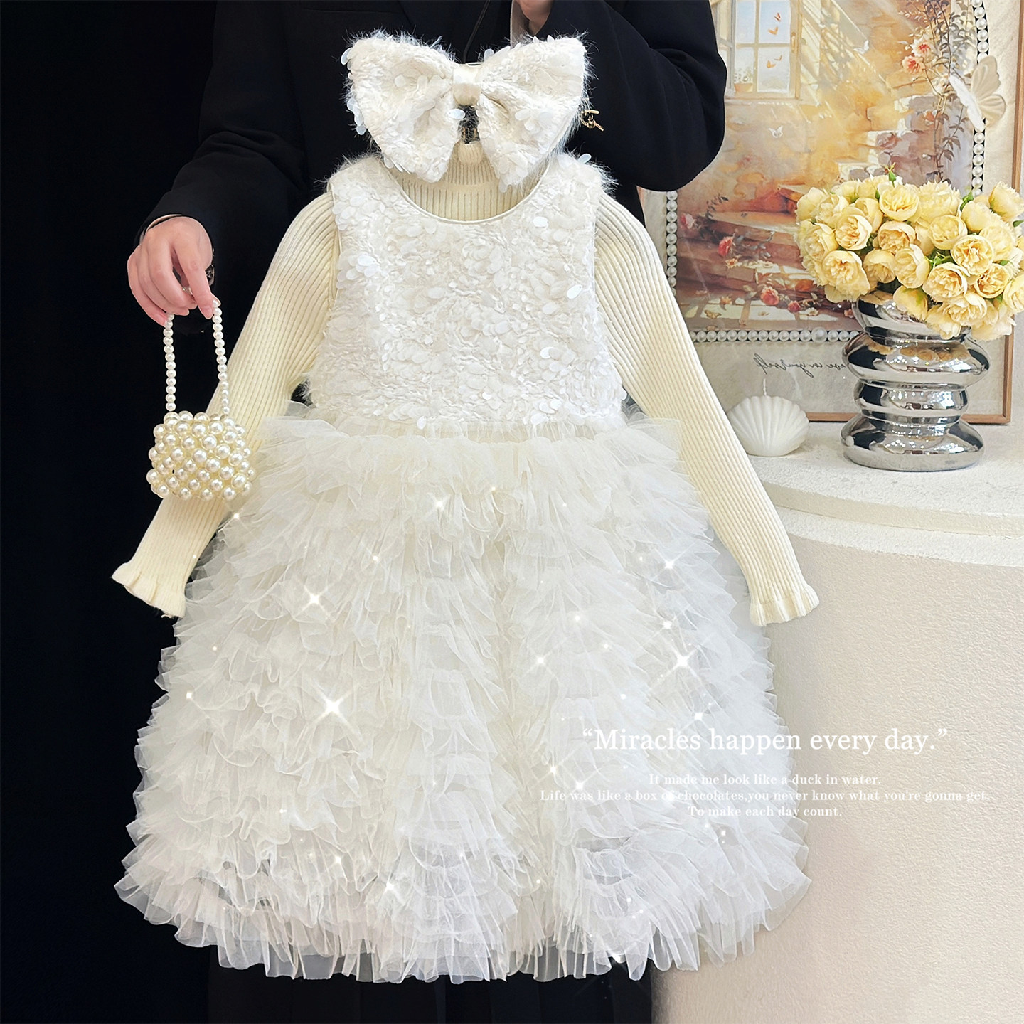 女童连衣裙春秋款儿童高端蓬蓬公主裙超好看气质小香风背心裙套装