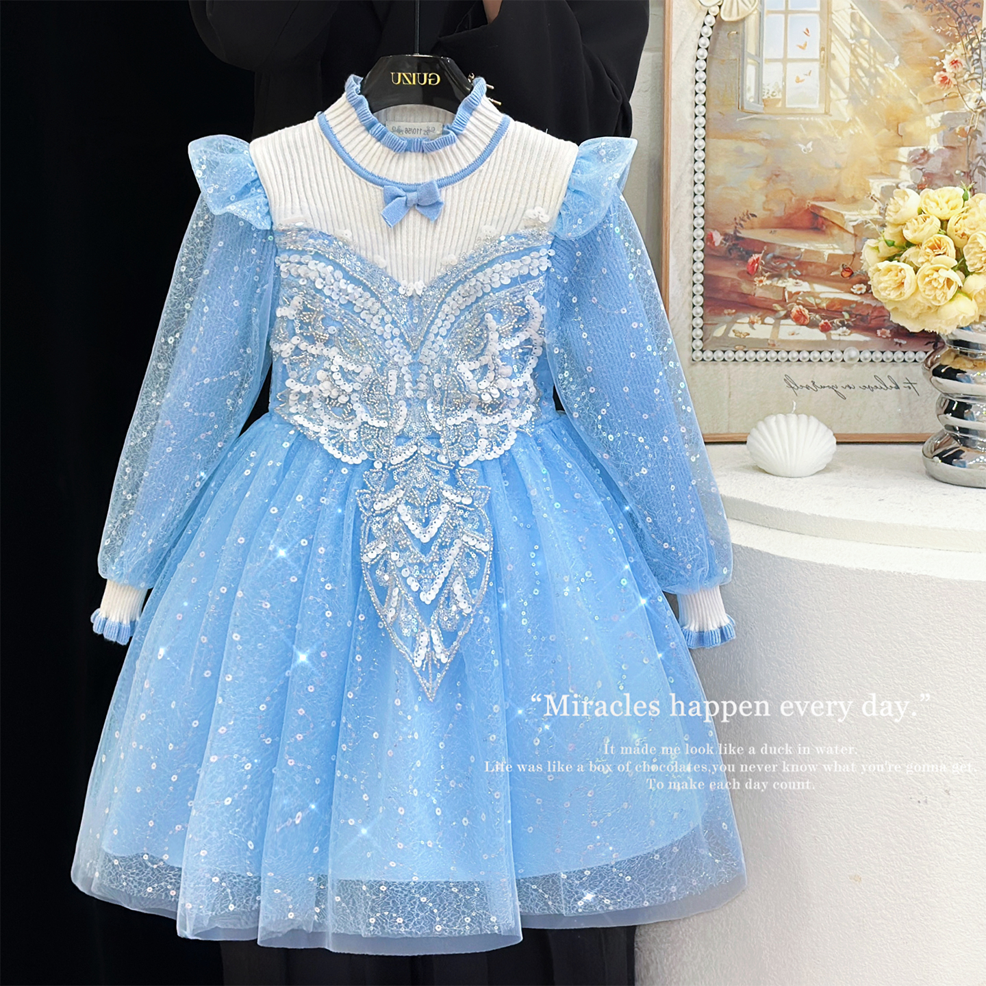 女童秋冬洋气时髦仙气网纱连衣裙