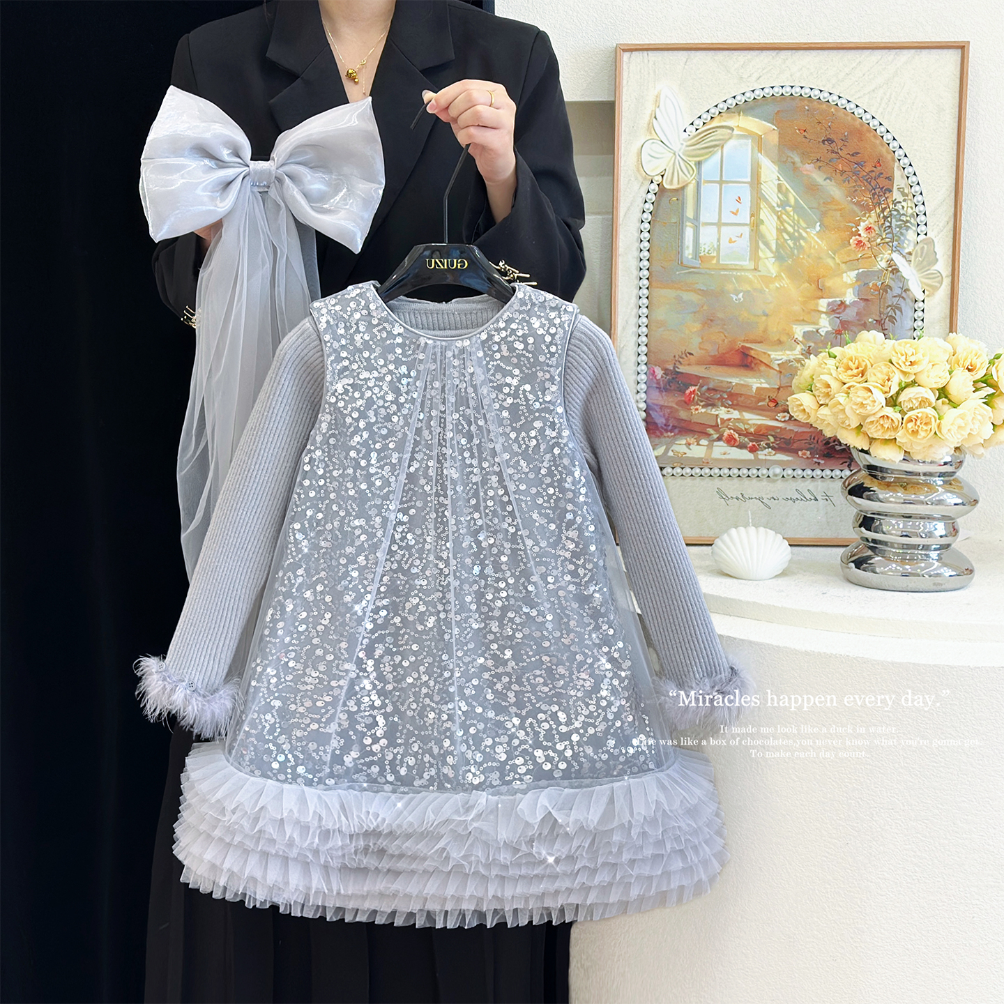 女童高端礼服裙秋冬时髦亮片裙子