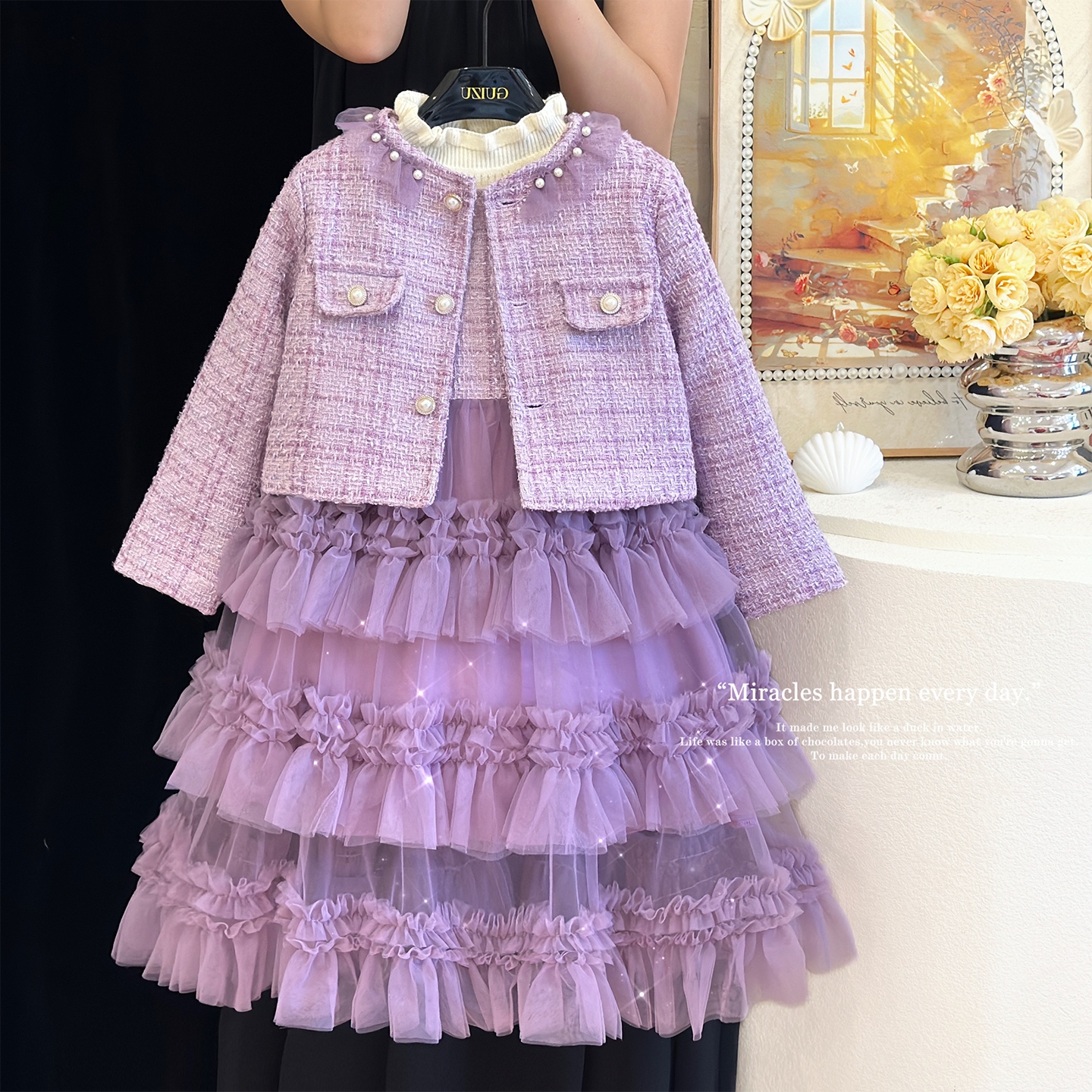 女童小香风公主裙秋冬超仙网纱裙