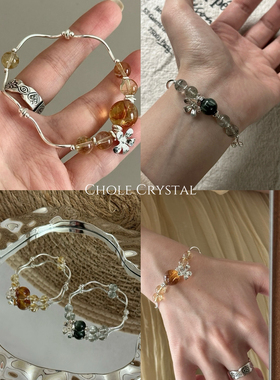 [月桂烟雨]天然黄塔晶/绿幽灵扭扭手工925银手串小众设计手链首饰