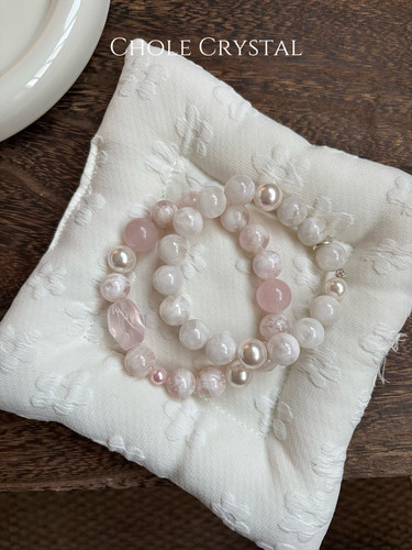 净化情绪粉白雪花幽灵水晶手串女