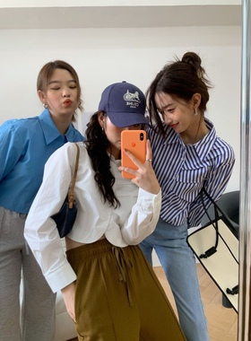 现货ONI春设计感门襟褶皱短款长袖衬衫2025韩版百搭复古显瘦上衣