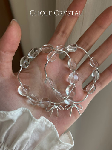 [蝴蝶结]天然透体白水晶手链女款轻奢小众设计高级闺蜜礼物送女友