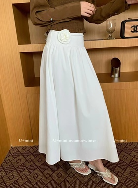 十三行秋新款法式慵懒风玫瑰花绑带半身裙百搭收腰显瘦a字长裙女