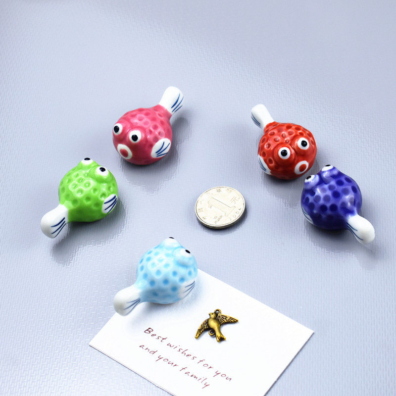 日式陶瓷河豚冰箱贴 创意3d立体留言贴卡通可爱磁力贴 情侣礼物